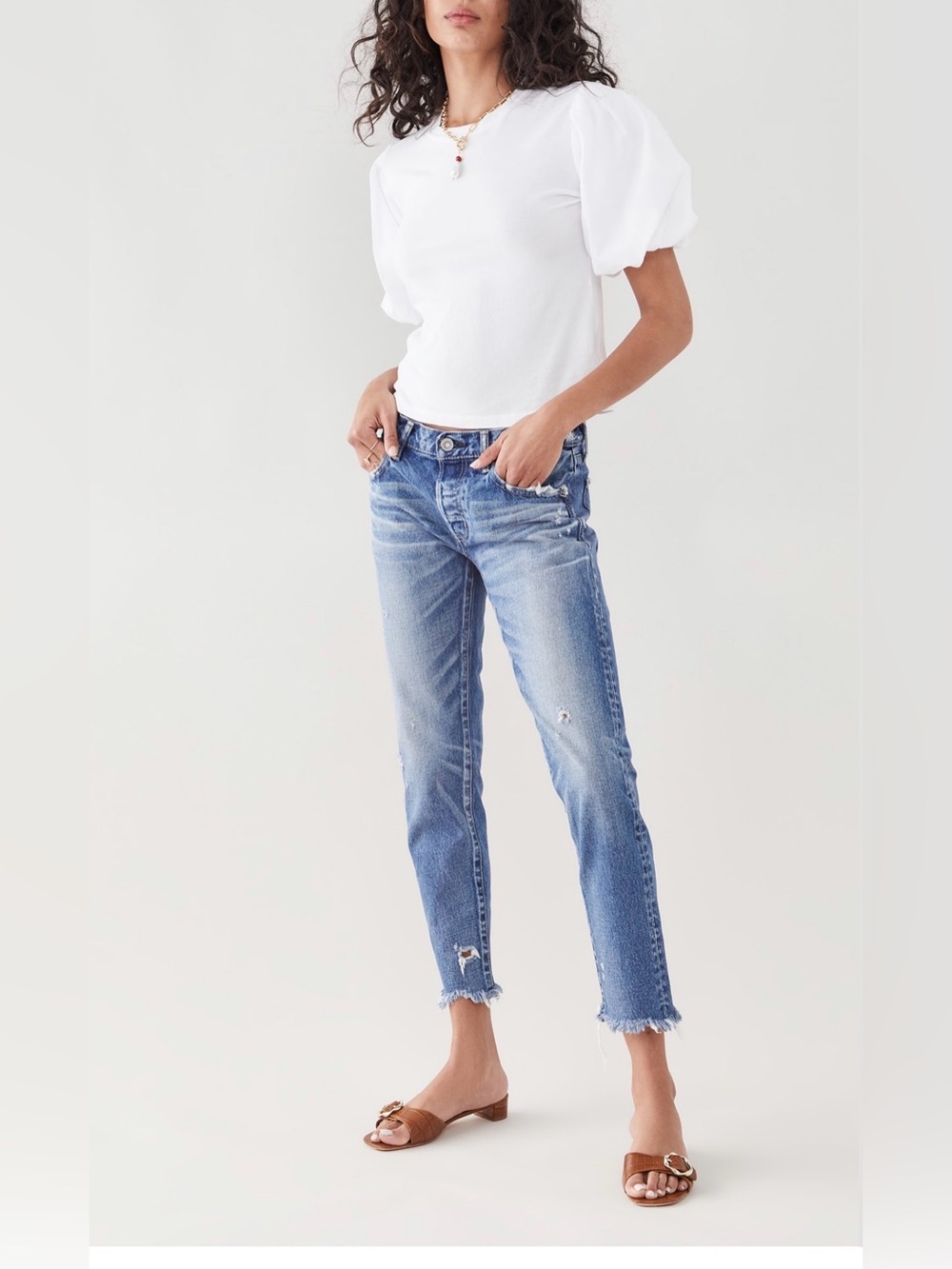 Moussy Light Blue Distressed Straight Jeans